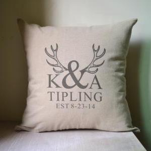 Deer Antler,couple Initial,personalized Pillow..