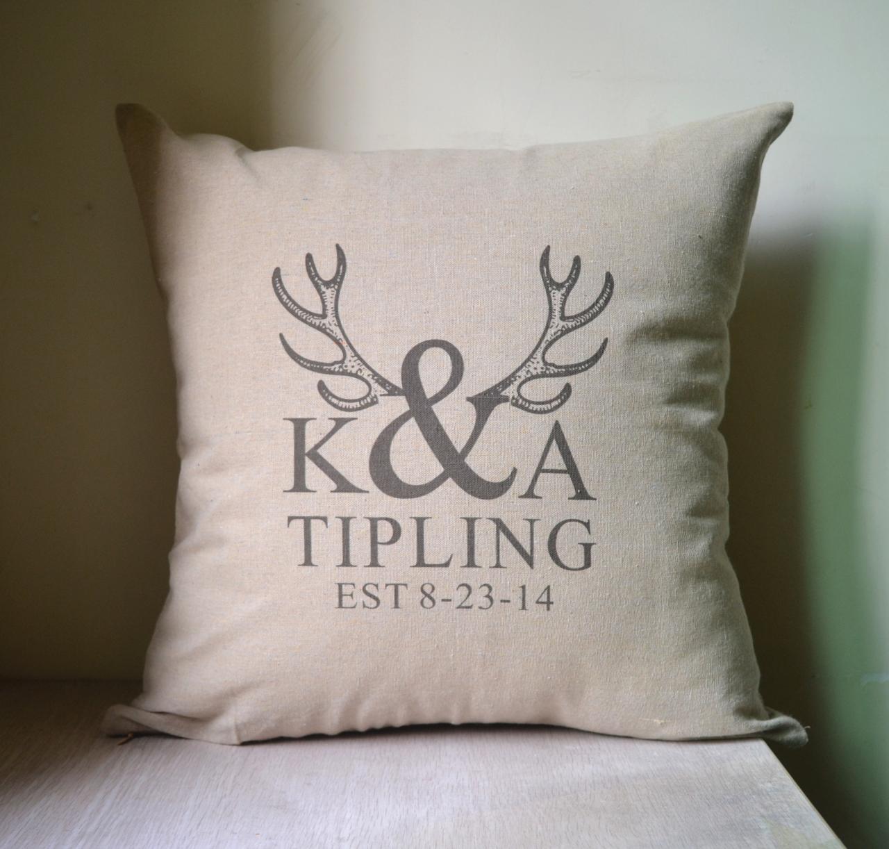 Deer Antler,couple Initial,personalized Pillow Cover,pillow Case,cushion Cover,decor Pillow Cover,anniversary ,bridal Shower ,wedding Gift