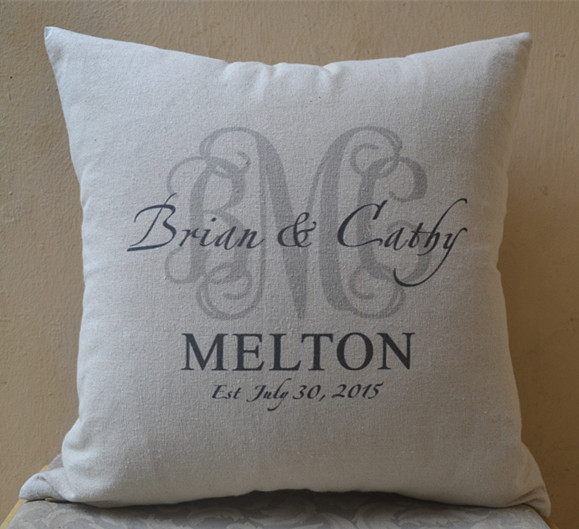 Personalized Pillow Cover, Monogram Cushion Cover, Gift For Wedding, Anniversary