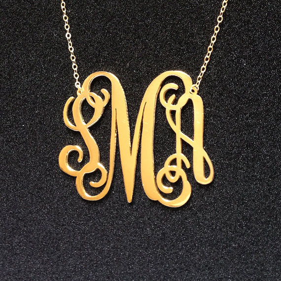  CUSTOM MONOGRAM GOLD COLORED NECKLACE : Handmade Products